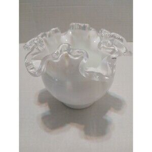 Vintage 1940s Fenton Rose Bowl Glass Ruffled Edged 4” Vase Silver Crest Clear